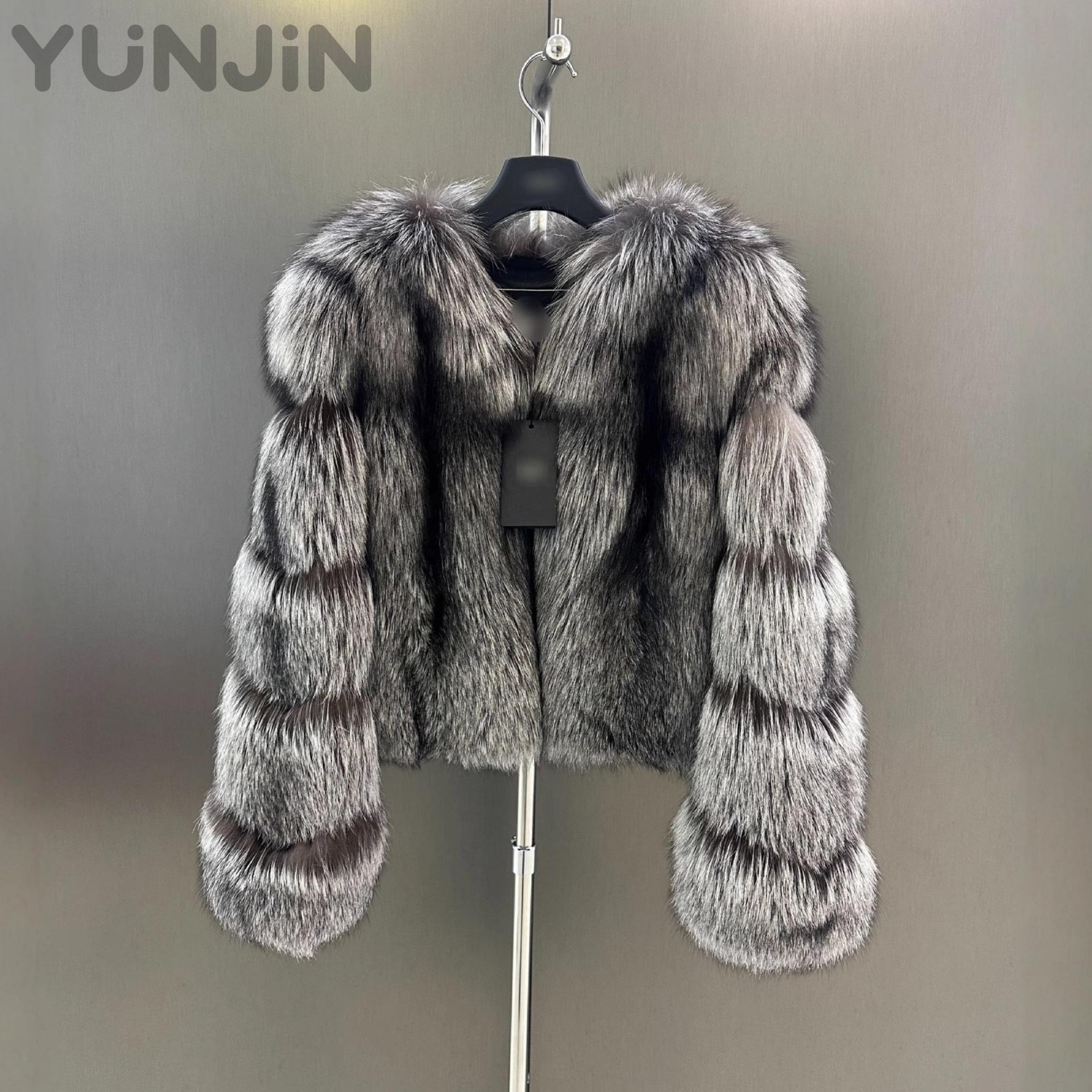 Saga Women's Premium Silver Fox Fur Coat Full