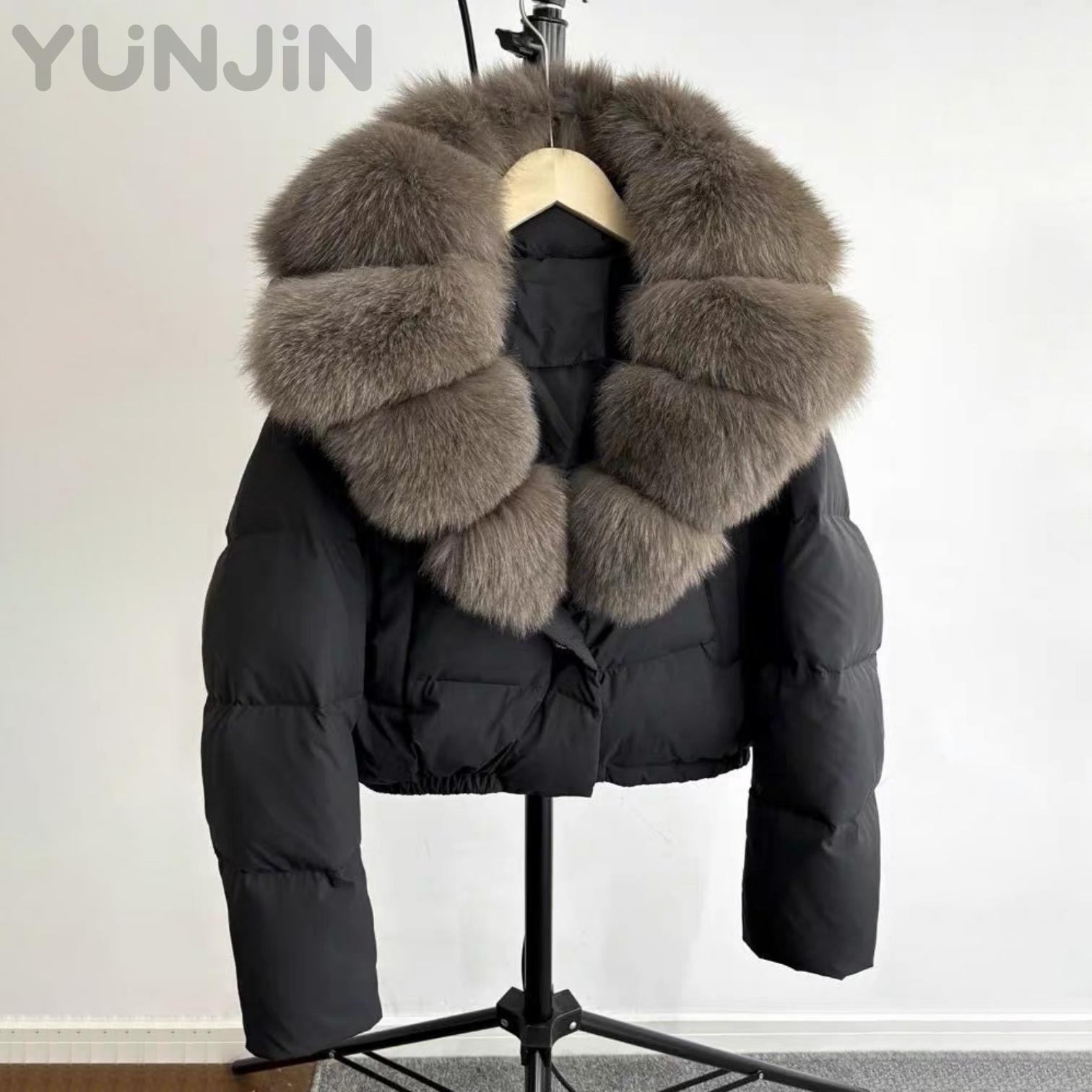 Luxury Women's Big Natural Fox Fur Collar Coat