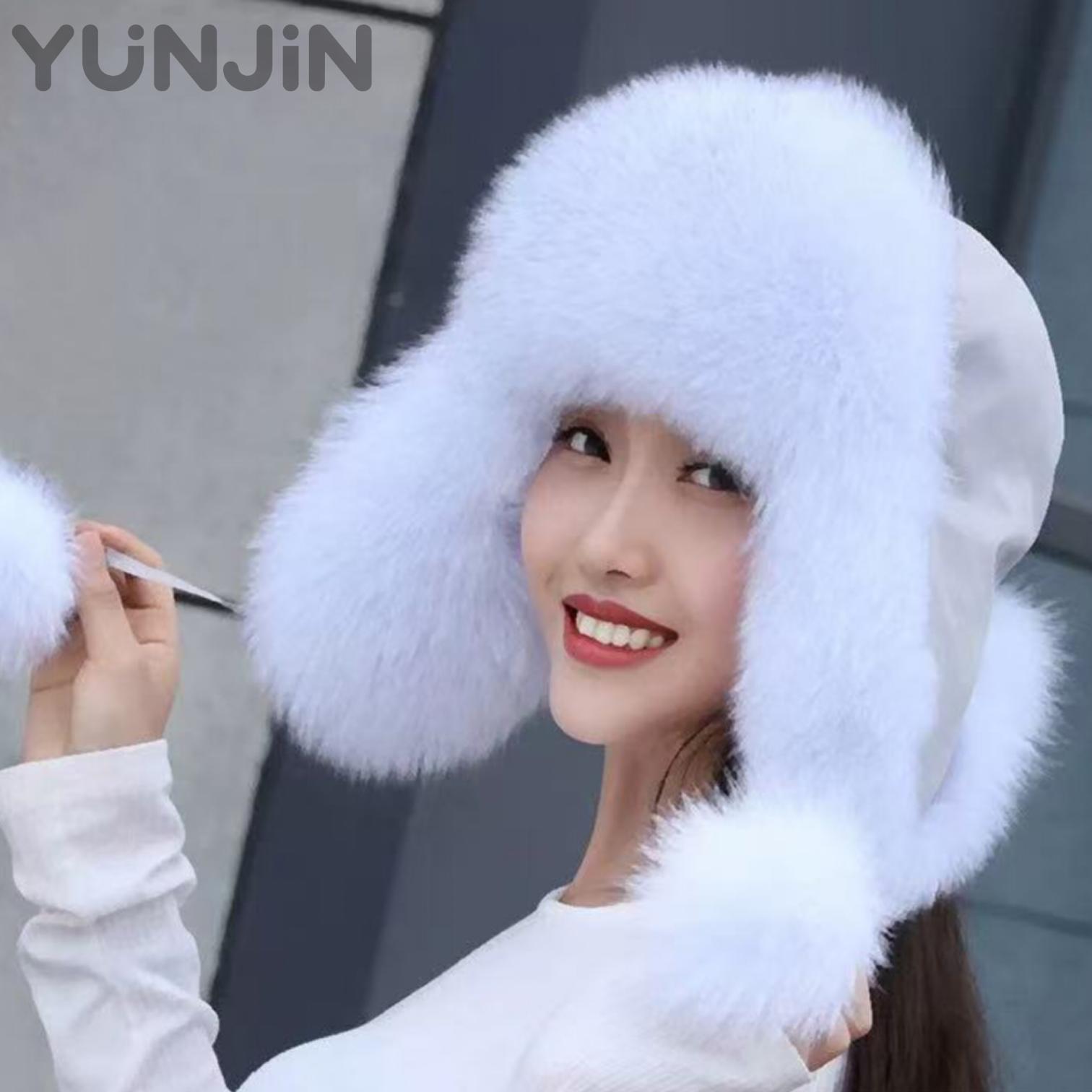 Luxury Women Real fox Fur Earflap Hat Windproof