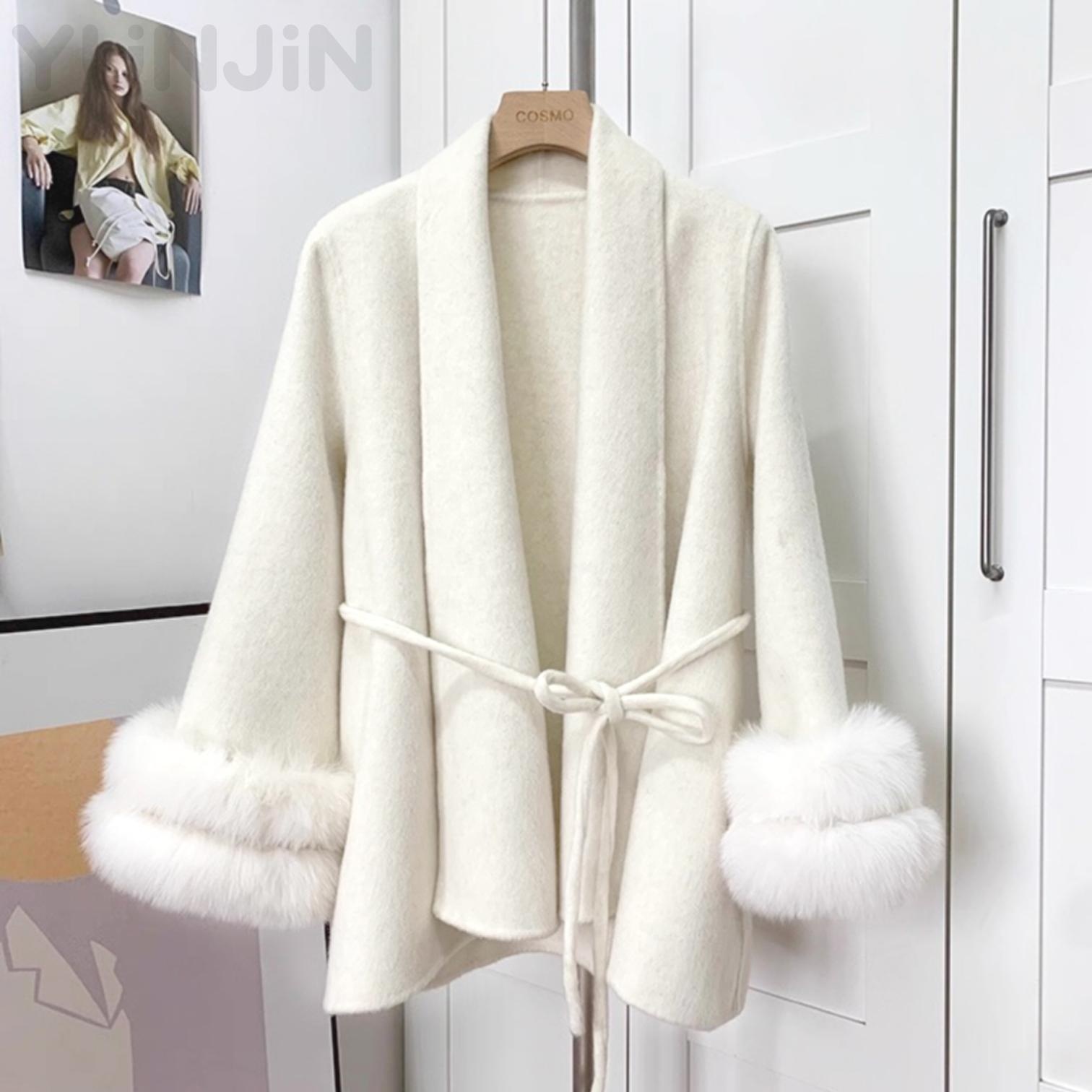 Luxury Women Cashmere Double Faced Wool Coat Real