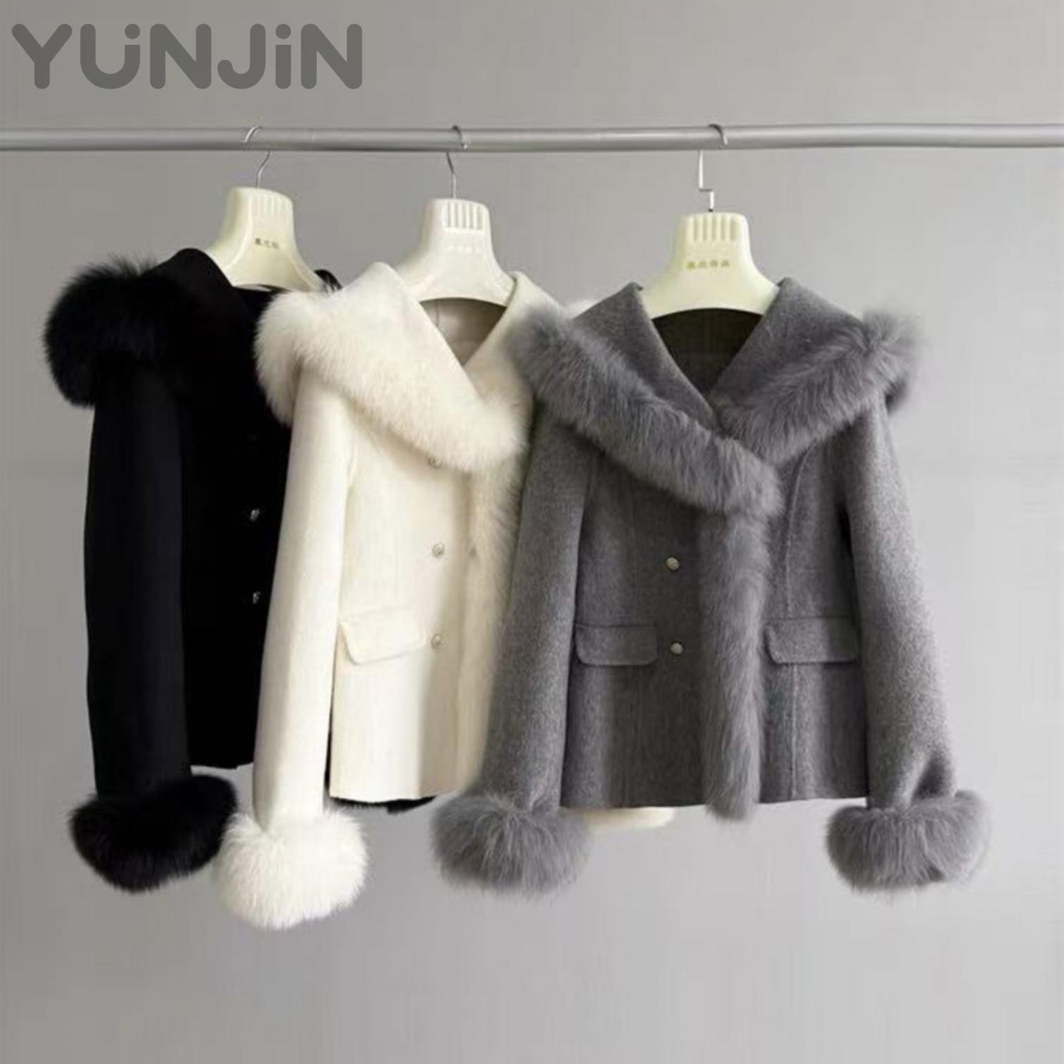 Elegant Fashion Women's Real Fox Fur Trim Double