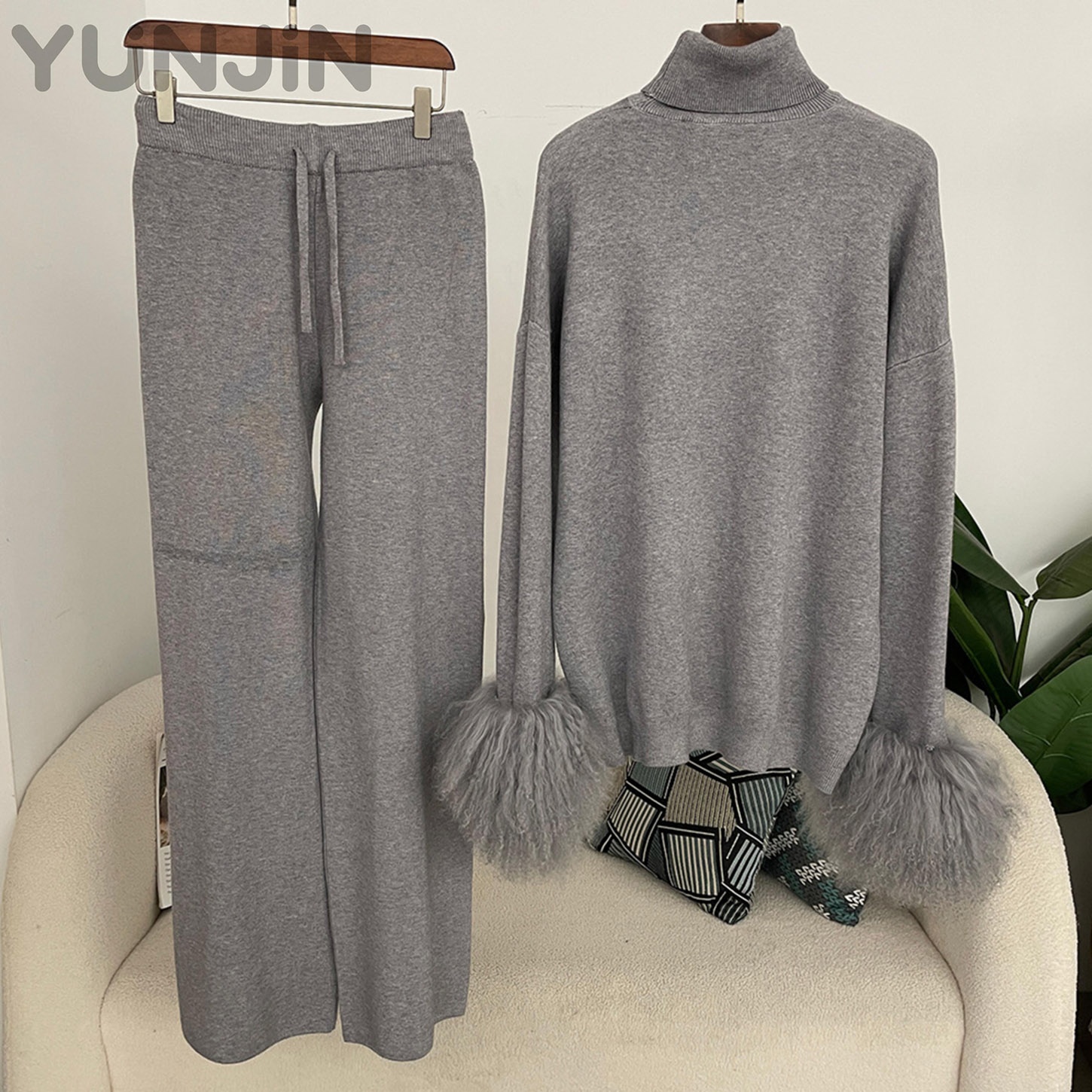 Women's Loose Knit Two Piece Set Real Wool