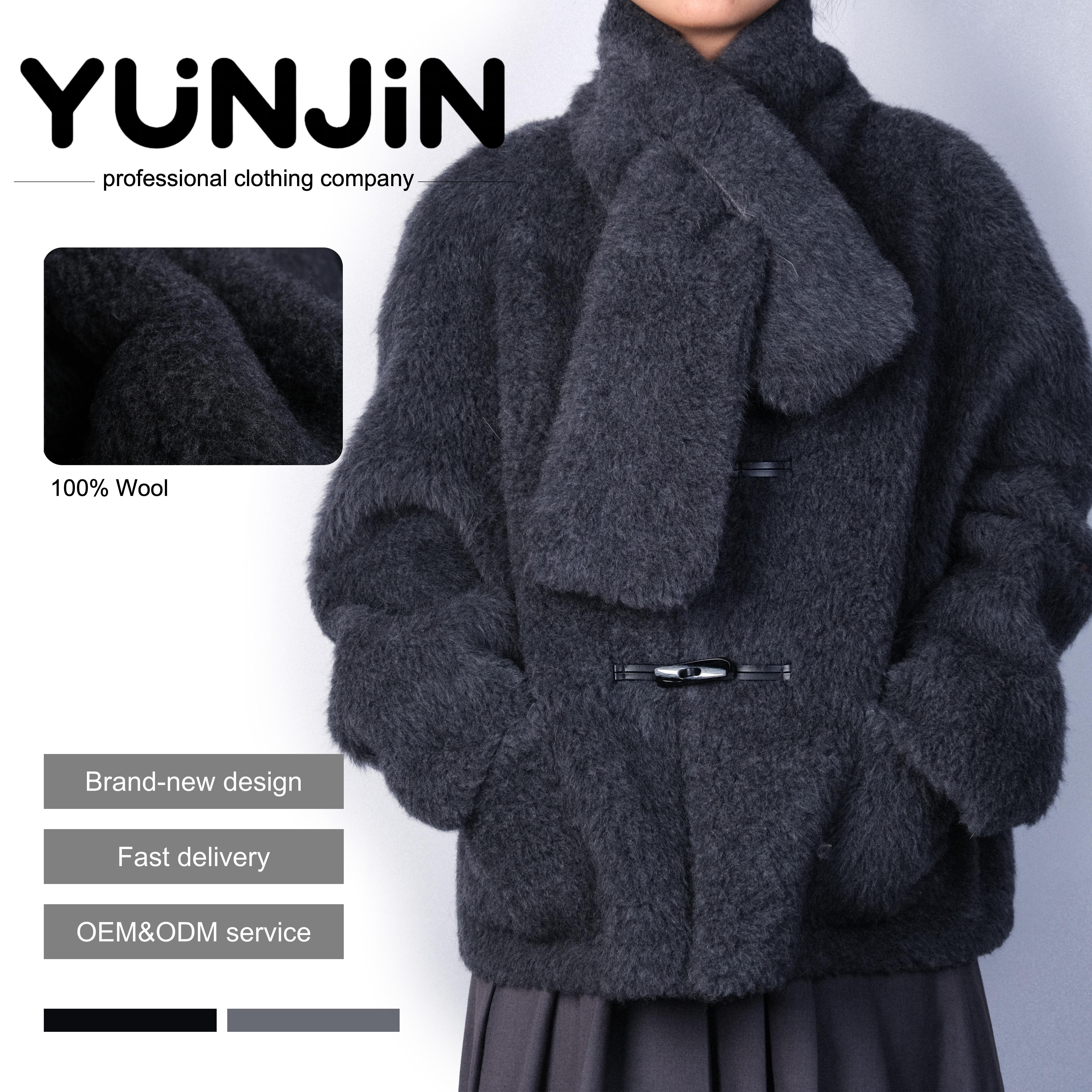YUNJIN Womens Winter Real Wool Fur Coat with