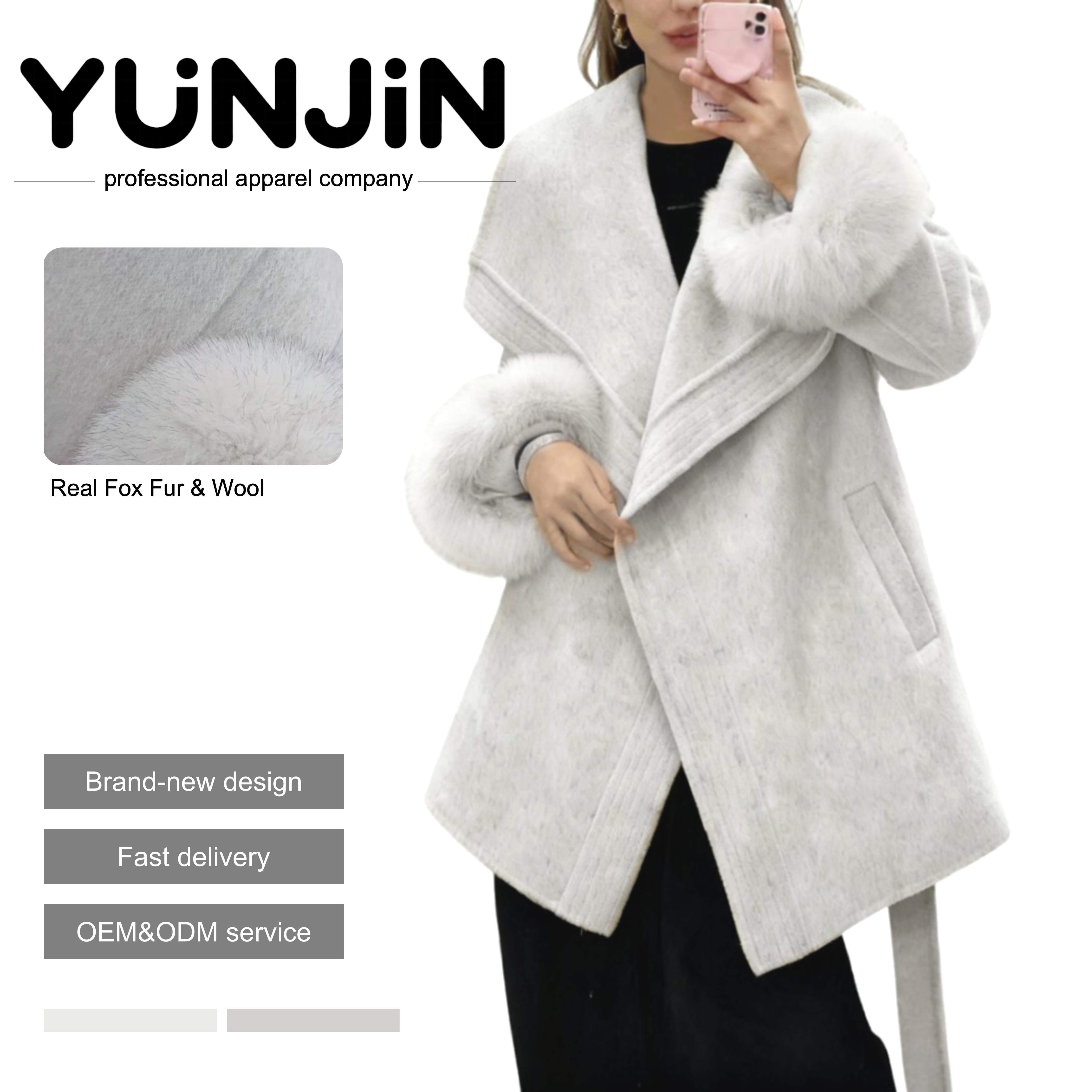 YUNJIN Premium Women's Winter Coat Designer Cashmere Natural