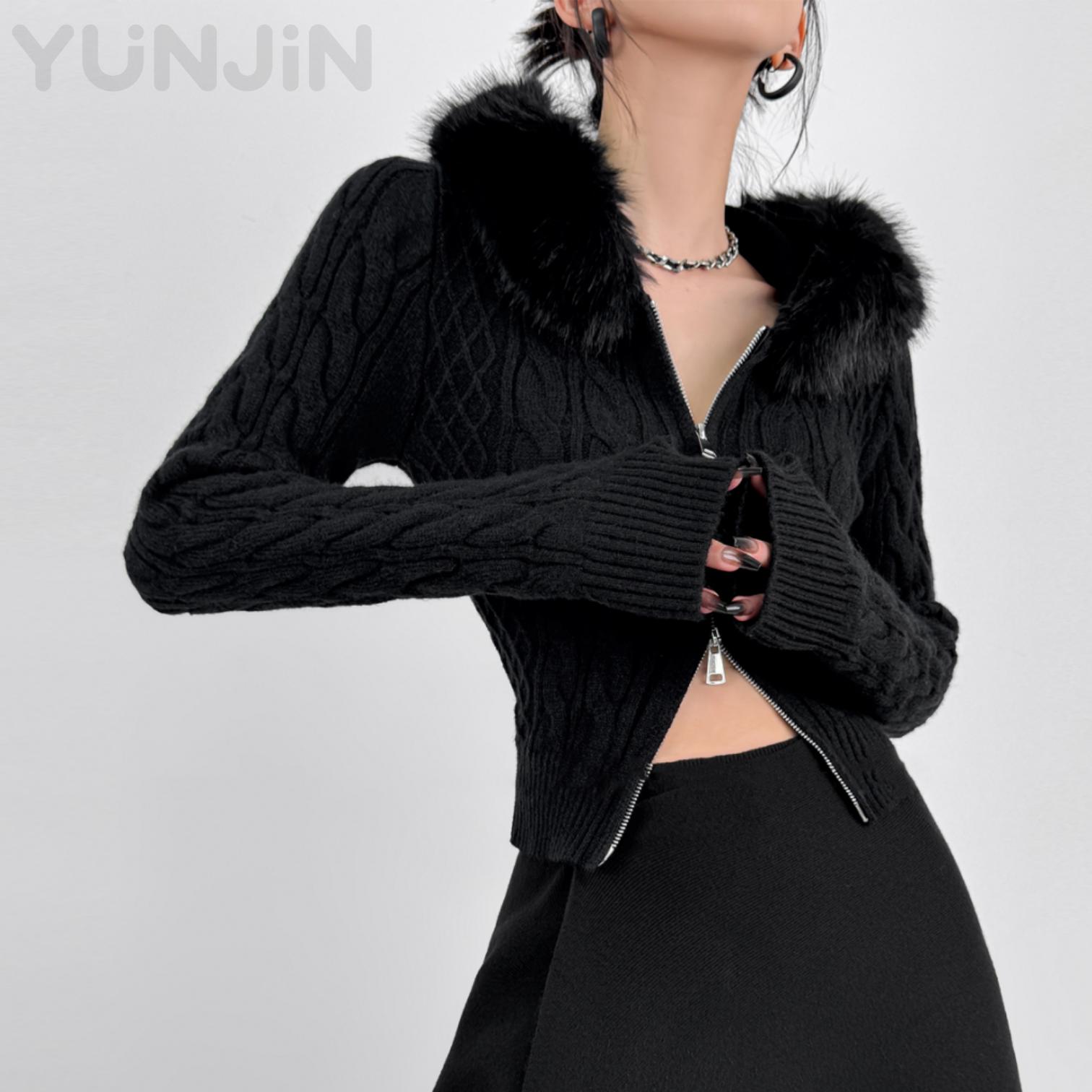 Winter Hottie Sexy Real Fox Fur Zip up