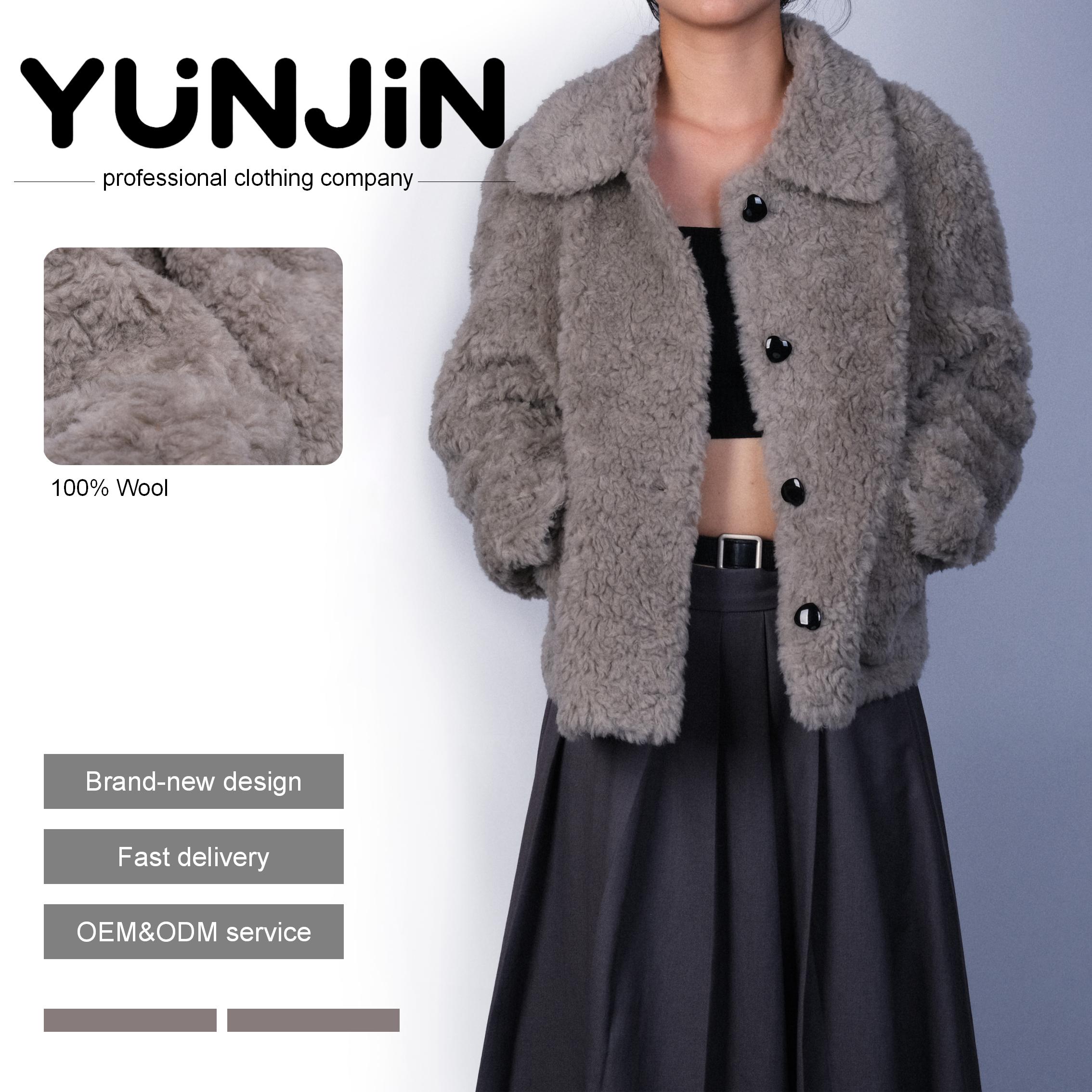 YUNJIN Luxury Single Breasted Warm Lamb Fleece Black