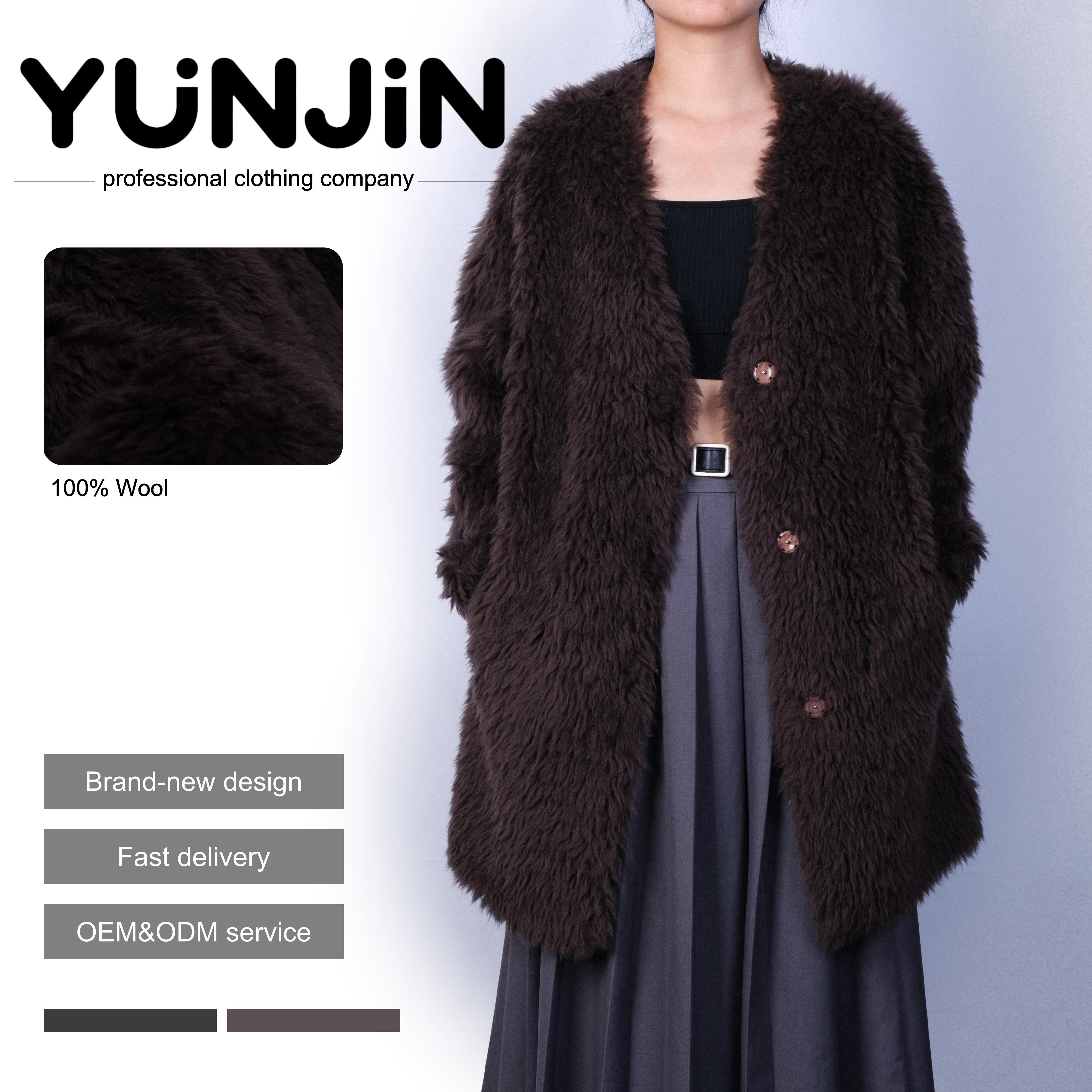 YUNJIN Women's Lamb Fur Warm V-Neck Winter Jacket