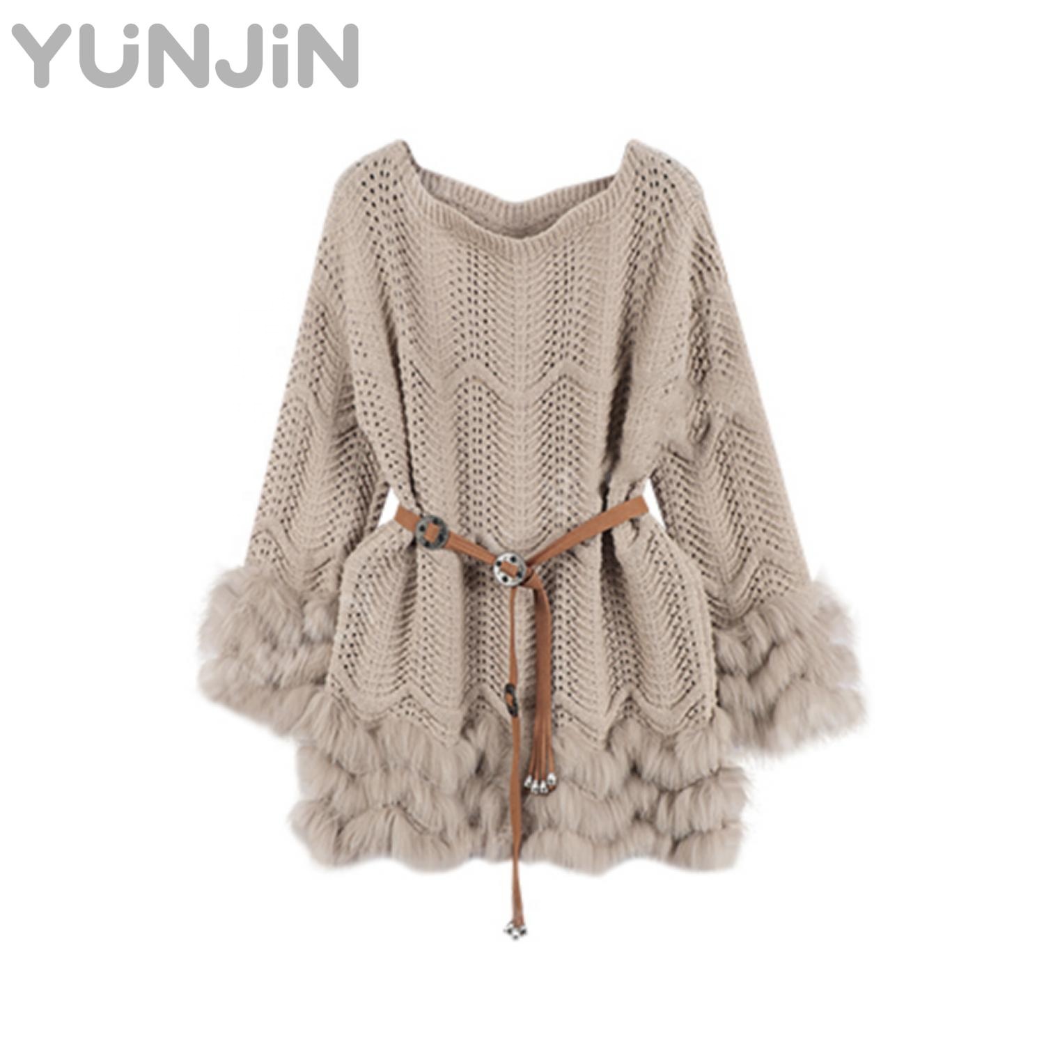 New Design Genuine Fox Fur Trim Knit Sweaters