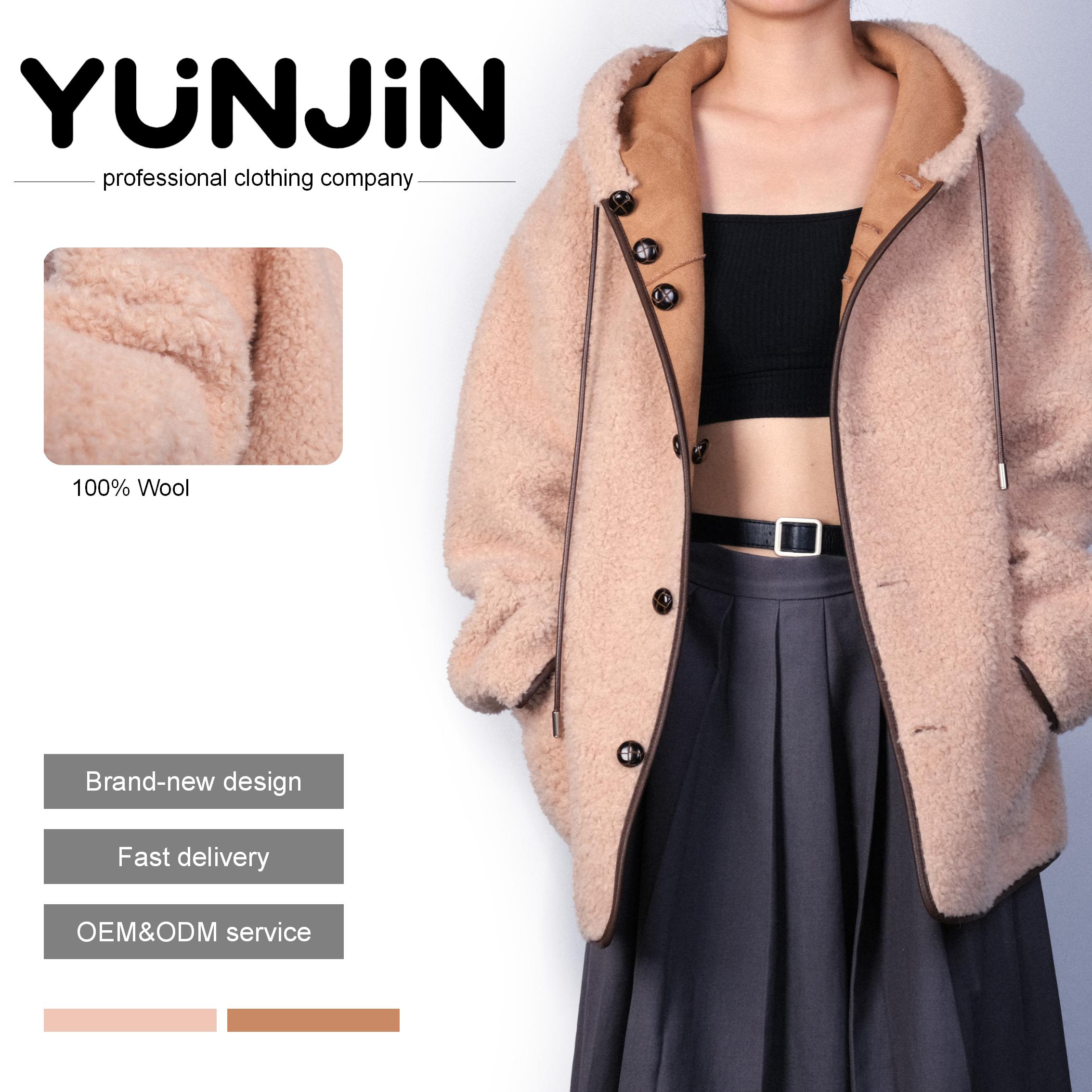 YUNJIN Women's Sheep Shearling Winter Jacket Real Wool