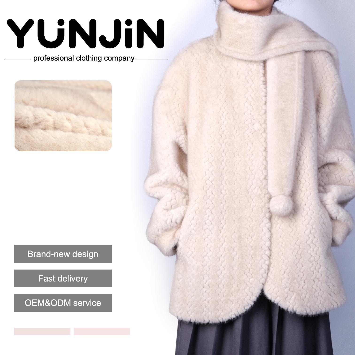 YUNJIN Womens Designer Long Jacket Faux Fur Neck