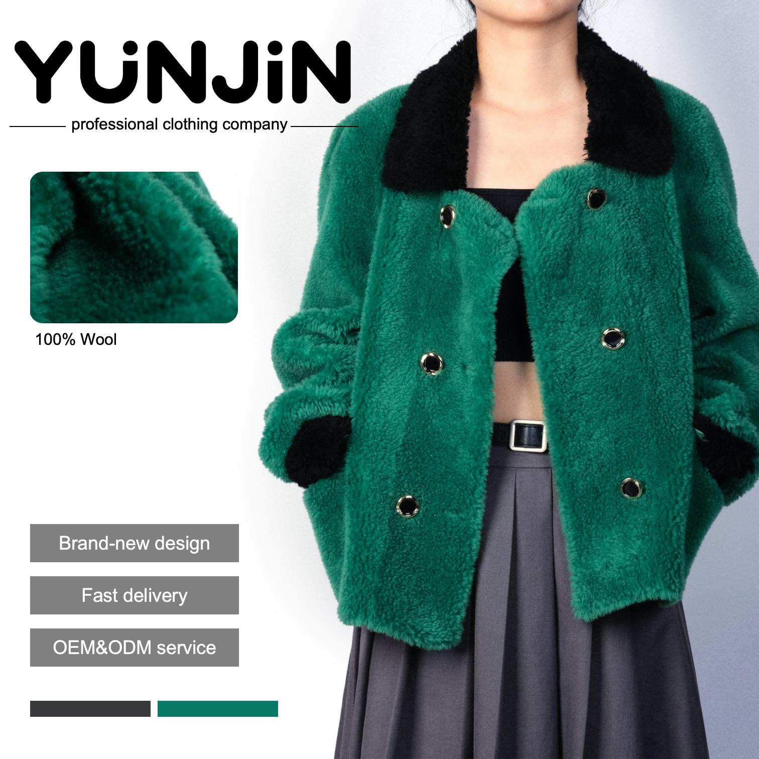YUNJIN Women's Vintage Green Wool Fur Short Winter