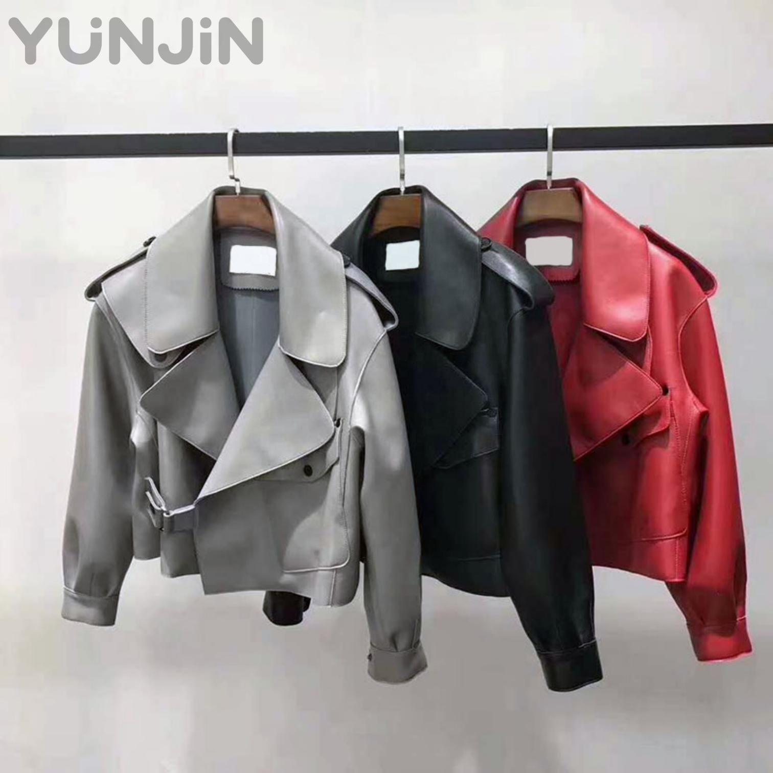 Fashion Women's Genuine Leather Jacket Sheepskin Biker Short