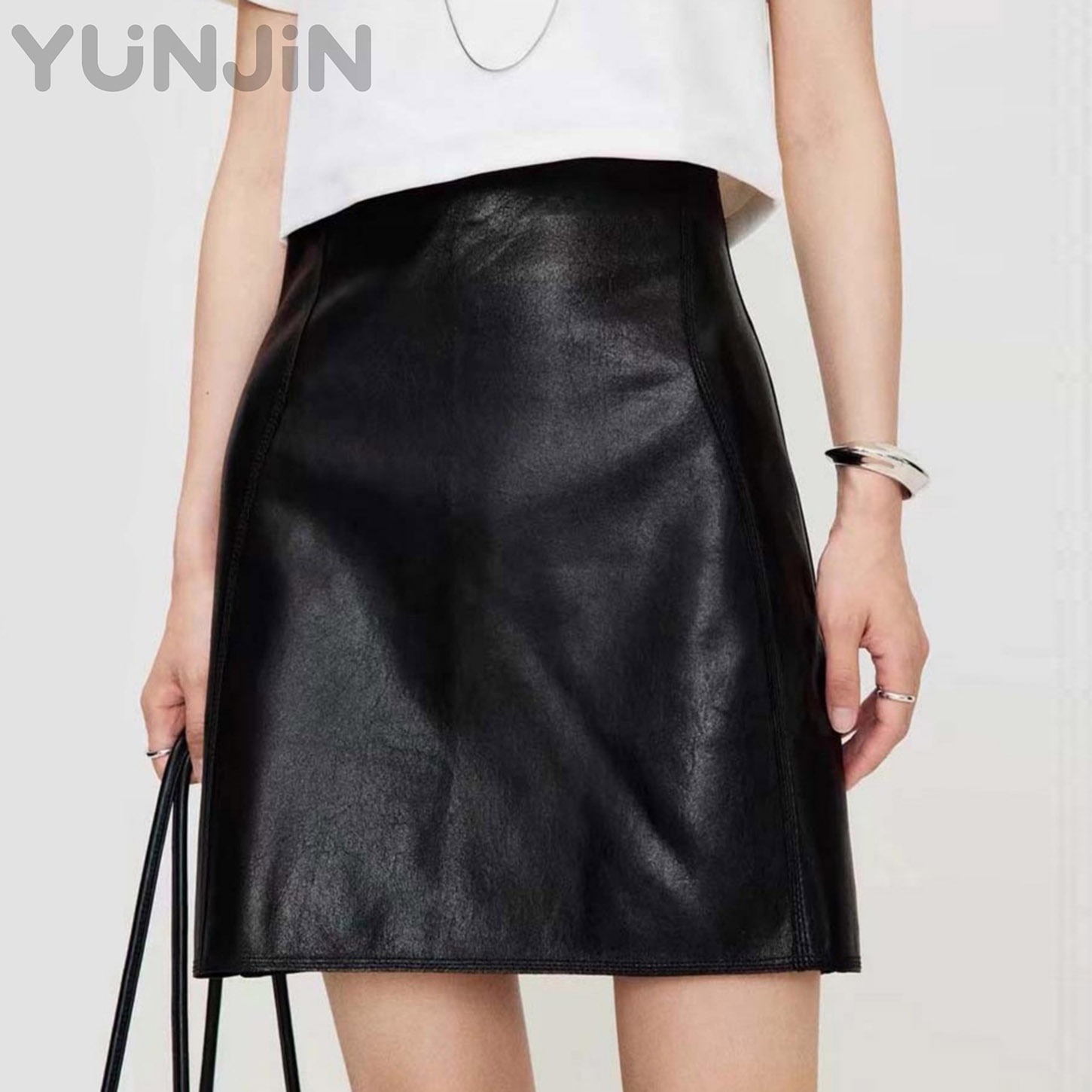 Classic Women's Genuine Sheep Leather Skirt Ladies High