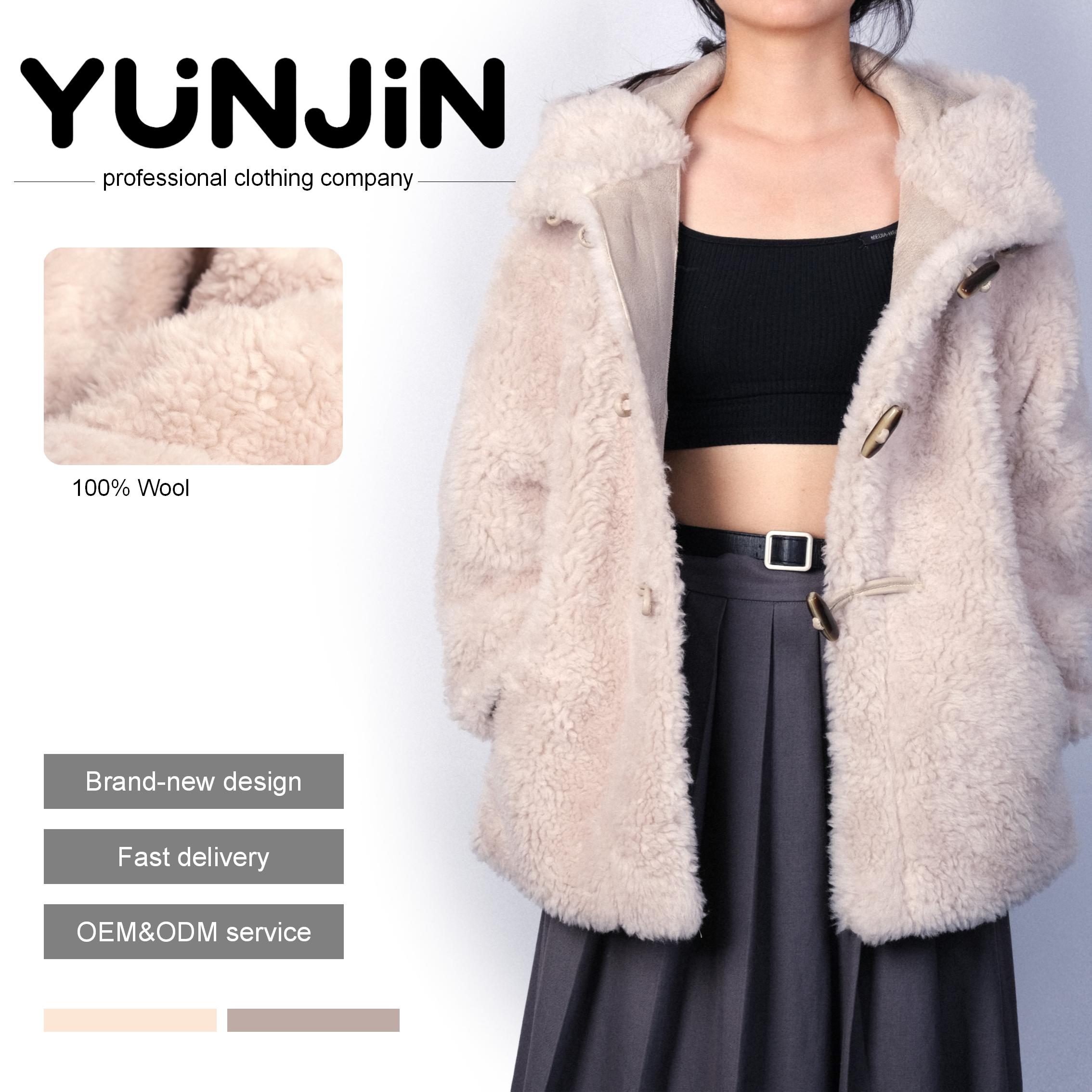 YUNJIN Women's Winter Jacket Real Woolen Sheep Shearling