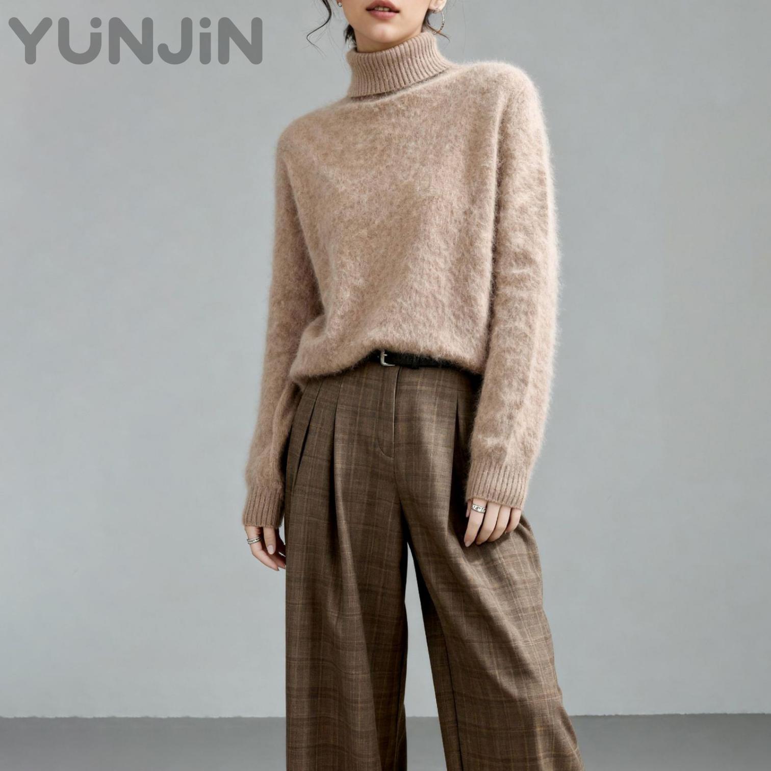Wool Cashmere Knitted Sweater Turtleneck Pullover Base Layer