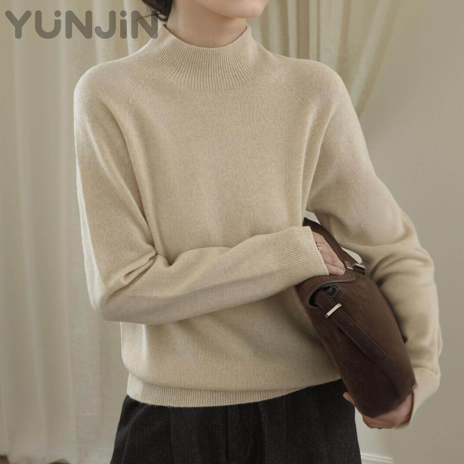 Women's Design Wool Cashmere Knit Sweater Half Turtleneck