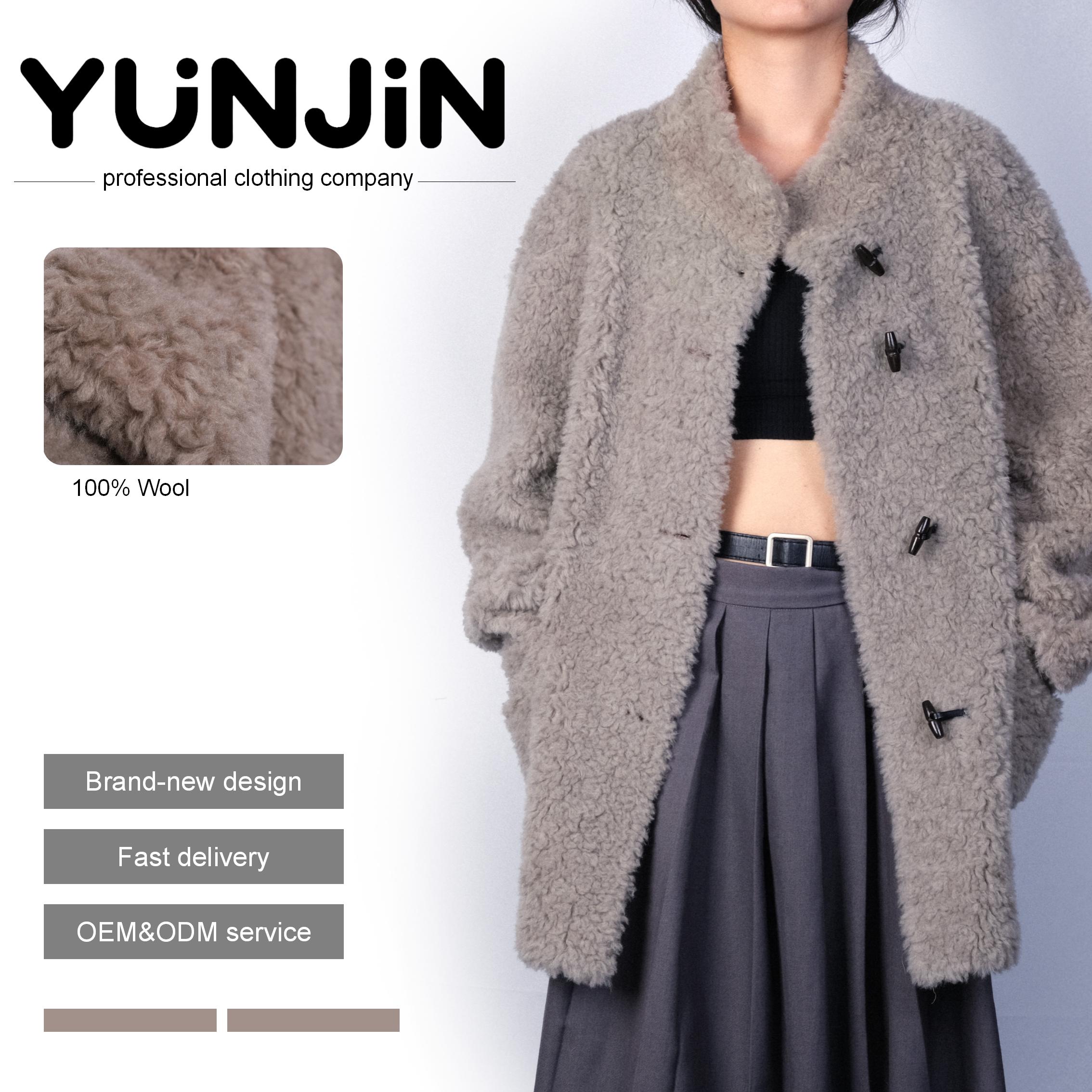 YUNJIN Women's Premium Genuine Wool Fur Warm Gray