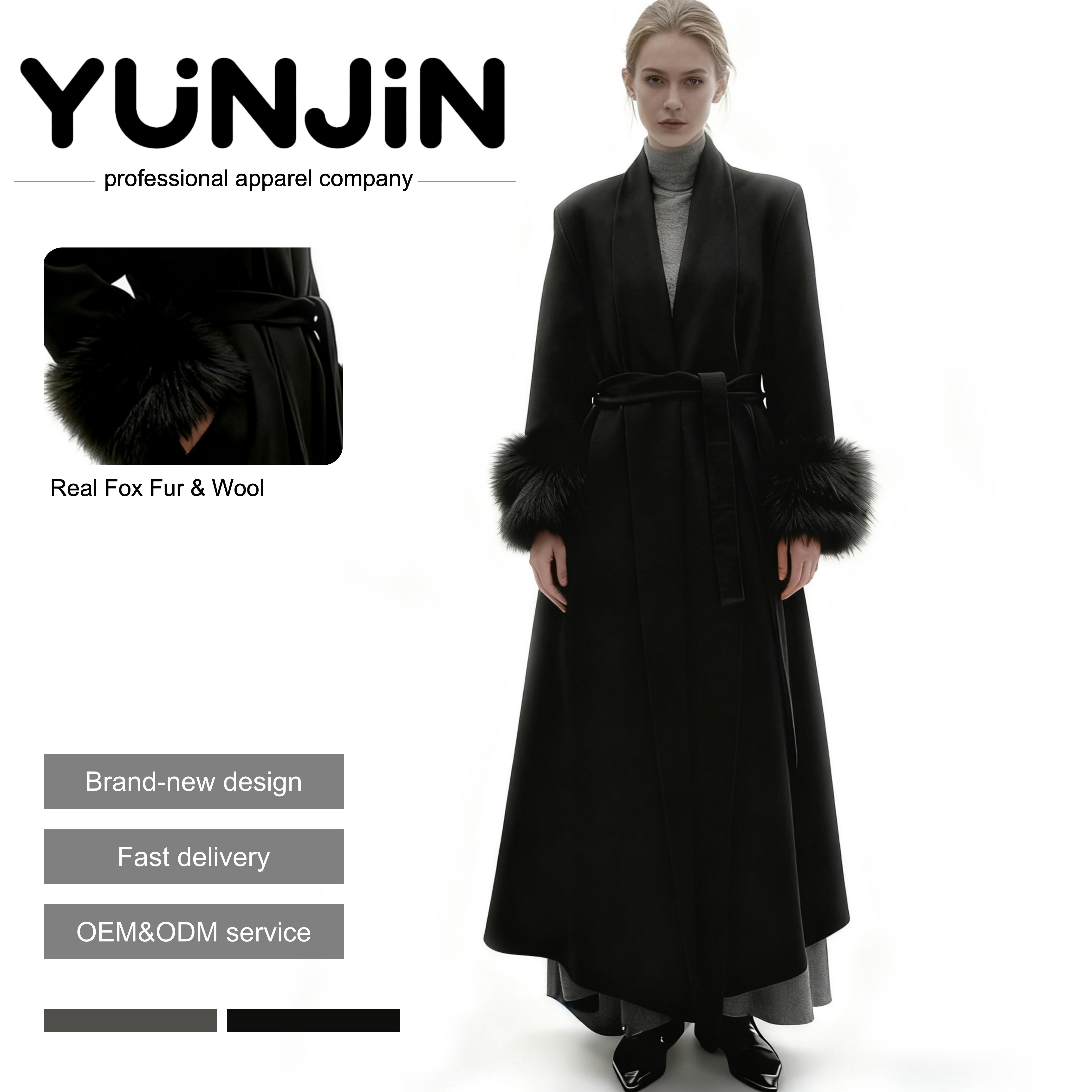 YUNJIN Black Luxury Women's Wool Cashmere Double Faced