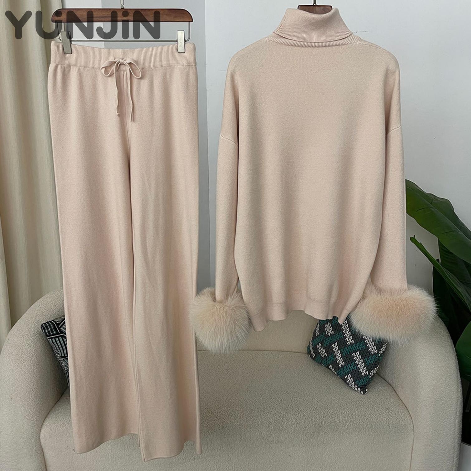 Luxury Design Women's Real Fox Fur Trim Knit